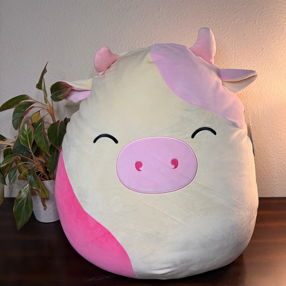 20” Squishmallows Caedyn The Cream and Pink Spotted Cow